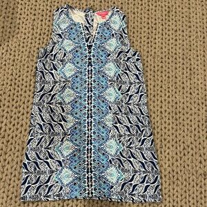 Blue and White Sleeveless Patterned Dress - Lily Pulitzer- Size 12